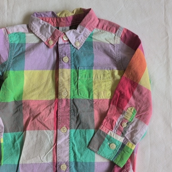 babyGap happy colorful picnic gingham button down shirt 18-24 months baby boy - Picture 3 of 6